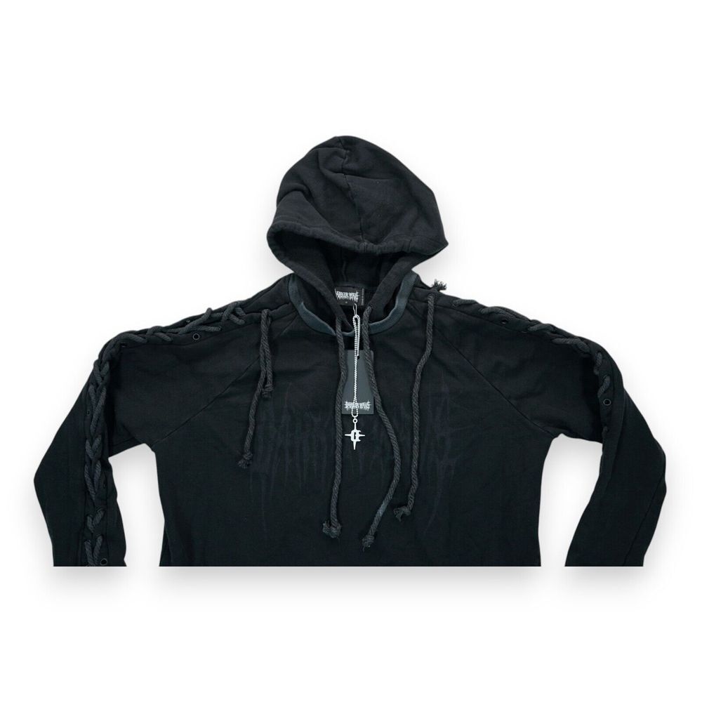 NWT‎ Darker Wavs Gothic Tassel Sleeve Hoodie Sweatshirt Black Men's Small - Picture 5 of 10